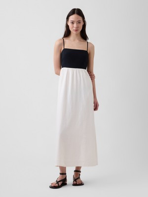 Gap Kadın Beyaz Keten Karışımlı Empire Waist Maxi Elbise