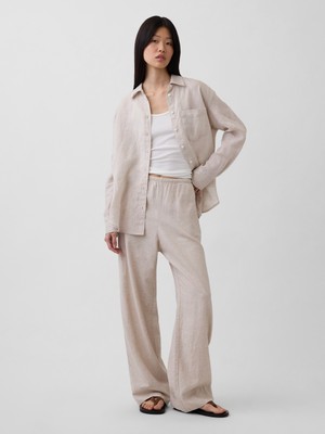 Gap Kadın Bej Keten Karışımlı Easy Wide-Leg Pantolon