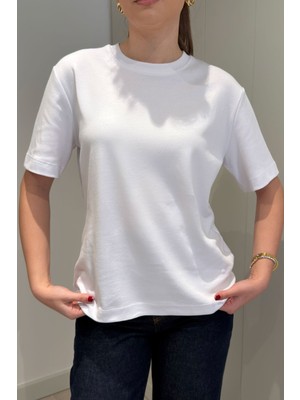 Magarde %100 Pamuk Kısa Kol Basic T-Shirt- Beyaz