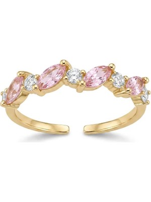 Fashion Pembe Zirkon Taşlı Ayarlanabilir Şık Kadın Yüzük