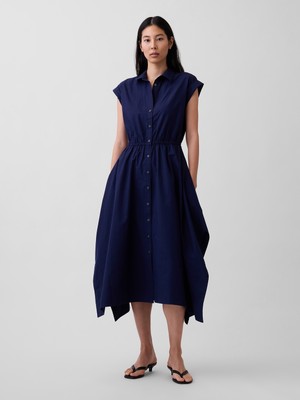 Gap Kadın Lacivert Poplin Handkerchief Gömlek Elbise