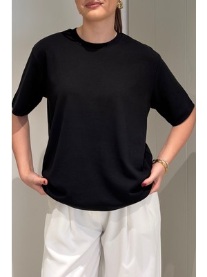 Magarde %100 Pamuk Kısa Kol Basic T-Shirt- Siyah