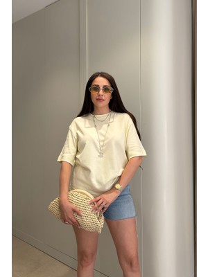 Magarde %100 Pamuk Kısa Kol Basic T-Shirt- Sarı
