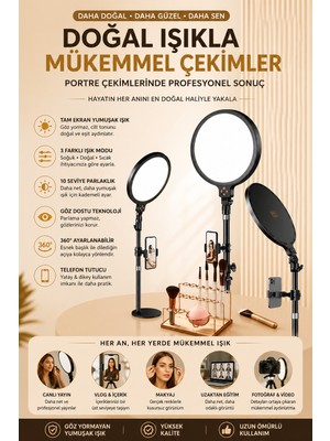 Matechno Profesyonel LED Dolgu Işığı Masaüstü Telefon Tutuculu Canlı Yayın ve Makyaj Lambası Içerik Üretici Işığı