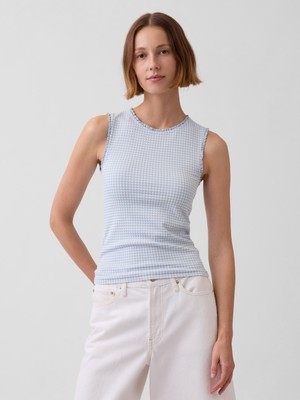 Gap Kadın Açık Mavi Gingham Pointelle Shell  Kolsuz Bluz