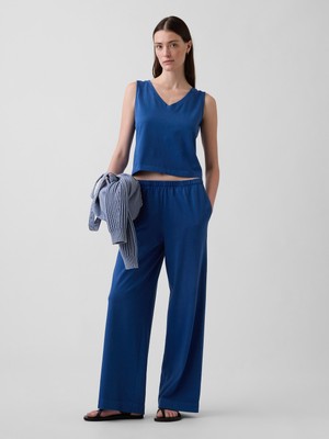 Gap Kadın Mavi Örgü Wide-Leg Pantolon