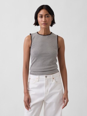 Gap Kadın Beyaz Gingham Pointelle Shell  Kolsuz Bluz