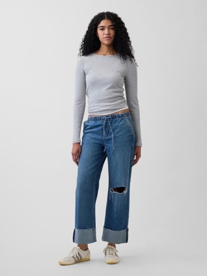 Gap Kadın Mavi Low Rise '90S Loose Easy Crop Jean Pantolon