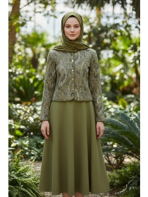 Stil Kuşağı Etnik Desenli Top Düğmeli Scuba Takım