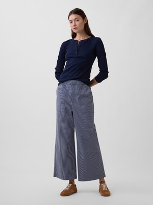 Gap Kadın Mavi High Rise Baskılı Easy Wide-Leg Khaki Pantolon