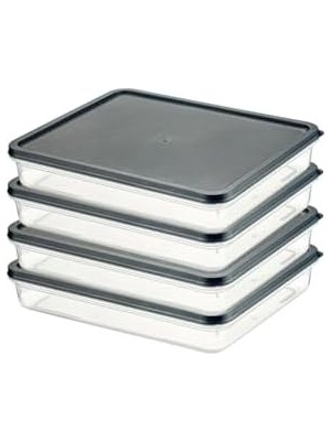 Mabelme Store 4 Adet Buzdolabı Organizeri – Pp Plastik Şeffaf ve Ayarlanabilir Saklama Kabı, Gıdaları Taze Tutan Fresh Box, Çok Amaçlı,mikrodalga ve Bulaşık Makinesi Uyumlu (Gri, 2600 Ml)