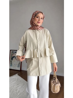 RFK Butik Kadın Alerli Seyyar Kemerli Poplin Gömlek Tunik - Açık Yeşil