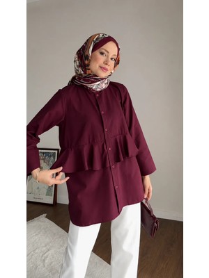RFK Butik Kadın Alerli Seyyar Kemerli Poplin Gömlek Tunik - Bordo
