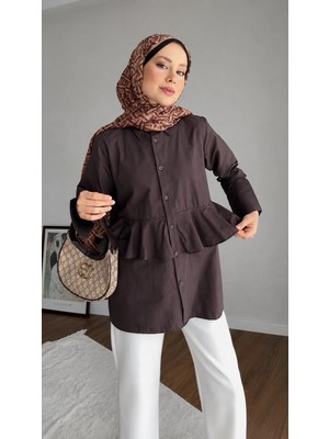 RFK Butik Kadın Alerli Seyyar Kemerli Poplin Gömlek Tunik - Kahverengi