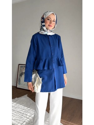 RFK Butik Kadın Alerli Seyyar Kemerli Poplin Gömlek Tunik - Lacivert