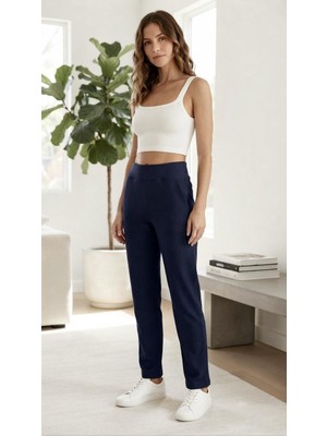 Sinem Çeyiz Oroverde Classic Woman Pants Kalın Lastikli Cepli Likralı Tek Pantolon
