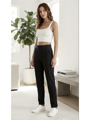 Sinem Çeyiz Oroverde Classic Woman Pants Kalın Lastikli Cepli Likralı Tek Pantolon