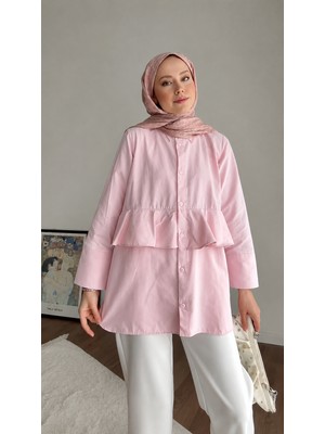 RFK Butik Kadın Alerli Seyyar Kemerli Poplin Gömlek Tunik - Pembe