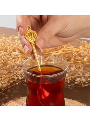 EstoreBox Porsima 004 6'lı Gold Çay Kaşığı Seti Antika Sunum Kaşığı Çeyizlik Çay Kaşığı