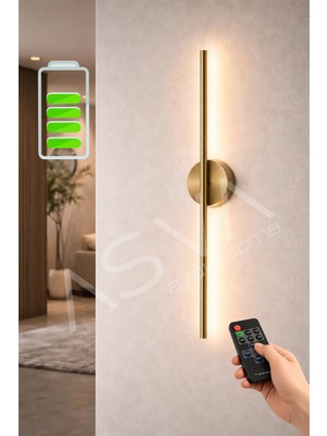 Asva Aydınlatma Eskitme Gold Şarjlı LED Aplik 68 cm Kumandalı Duvar Apliği Ayarlanabilir Işık Dekoratif Aydınlatma