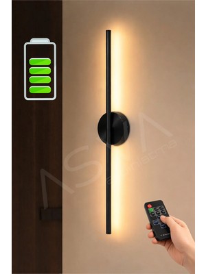 Asva Aydınlatma Siyah Şarjlı LED Aplik 68 cm Kumandalı Duvar Apliği Ayarlanabilir Işık Modern Dekoratif Aydınlatma