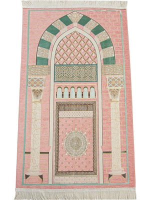 EstoreBox Lüks Mihrap Desenli Şönil Dokuma Seccade Pembe