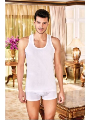 Berrak Berrak 1004 Model Erkek Beyaz 6'lı Paket %100 Pamuk Klasik Penye Atlet-Beyaz-M