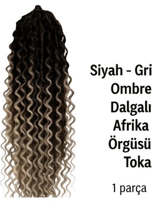 EstoreBox Afrika Örgüsü Siyah-Gri Ombre Dalgalı Toka, Sentetik Saç Uzatma, 1 Parça, Afrika Tarzı Örgülü Saç A