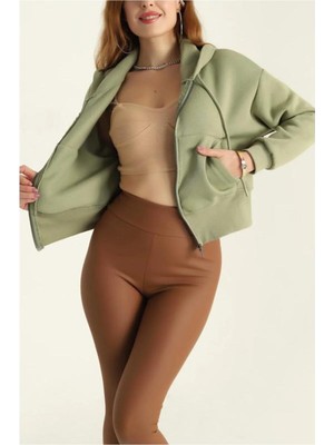 Bellavita Botuique Yeşil Fermuarlı Crop Sweatshirt