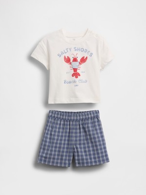 Gap Bebek Beyaz Lobster Grafik Baskılı T-Shirt & Şort Ekose Seti