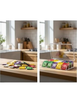 Mabelme Store Şeffaf Kapaklı 6 Bölmeli Organizer Kutusu – Çay, Takı, Baharat, Aksesuar ve Küçük Eşyalar Için Düzenleyici Kutusu – 23×14×9 cm