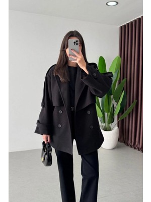 Bellavita Botuique Siyah Oversize Kısa Kaşe Kaban