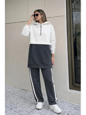 Bellavita Botuique Ekru & Antrasit Yarım Fermuarlı Oversize Ikili Takım