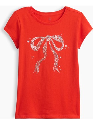 Gap Kız Çocuk Kırmızı Grafik Baskılı T-Shirt
