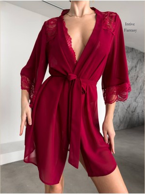 Intive Lingerie Intive Premium Transparan Tülden Dantel Detaylı Kuşaklı Mini Babydol Gecelik 2'li Takım