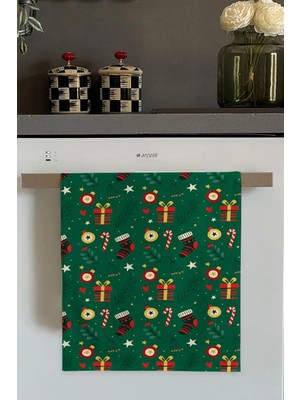 EstoreBox Viva Yeşil Yeni Yıl Temalı Yılbaşı Fırın Mutfak Havlusu 30X50CM