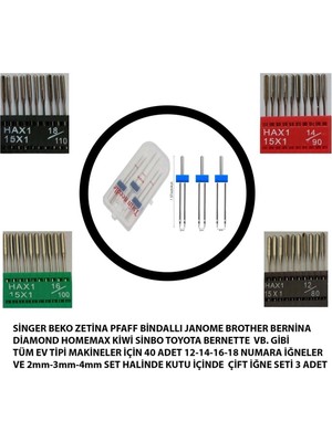 EstoreBox Swart Zetina Singer Janome Vb. Gibi Ev Makineleri 12-14-16-18 Numara 40 Adet Iğne 3 Adet Çift Iğ