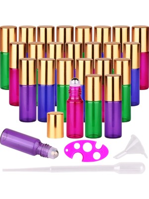 EstoreBox Maxmau 24 Paket Uçucu Yağlar Rulo Şişeler, 5ml Şişelerde Rulo Renkli Cam Şişeler Çelik Rulo Toplar