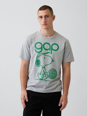Gap Erkek Gri Snoopy Logo Relaxed Grafik Baskılı T-Shirt