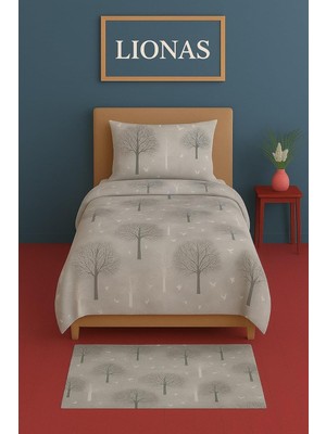 EstoreBox Ezgi Tek Kişilik Desenli Nevresim Takımı, 155 x 230 Cm, Gri, Kapaklı Yastık Kılıfı Dahil
