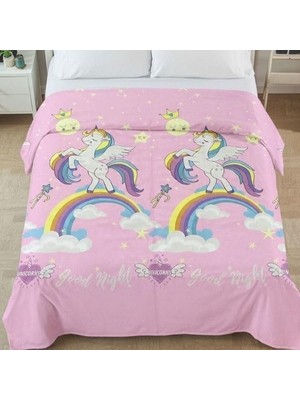 EstoreBox Unicorn Tek Kişilik Pike 170X230 cm - Çocuk Genç Odaları Için, Renkli Gökkuşağı Desenli