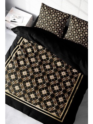 EstoreBox Monohome Gold Deco 3D Pamuk Saten Çift Kişilik Nevresim Takımı, MONOHOME17149