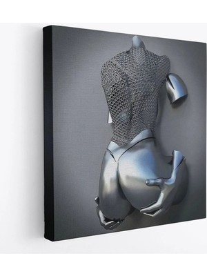Uslucan Alışveriş 3D Efektli Gümüş Insan Kanvas Tablo, Gri ve Gümüş Duvar Dekoru, Aşk SANATI-5347