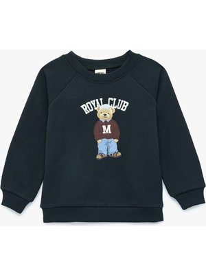 Koton Uzun Kollu Bisiklet Yaka Şardonlu Ayıcık Baskılı Sweatshirt