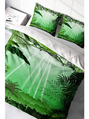 EstoreBox MONOHOME%100 Pamuk Saten Çift Kişilik Nevresim Takımı Green Life, MONOHOME37833