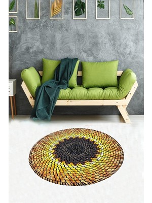EstoreBox Pelangi Sarı Siyah Jüt Hasır Kilim, Sarı 160 x 160