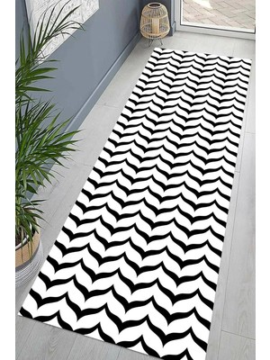 EstoreBox Pelangi Geometrik Desenli Dijital Baskı Yıkanabilir Kaymaz Taban Desen Salon Halı, Siyah-Bey