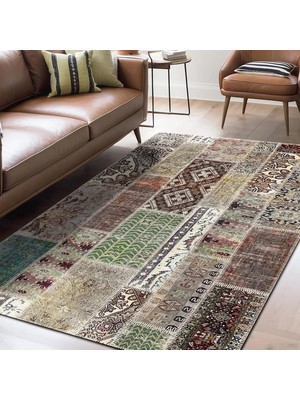 EstoreBox Latte Dizayn Maylin Kadife Pamuk Tabanlı Yıkanabilen Kaydırmaz Antibakteriyel Salon Halısı 60X240