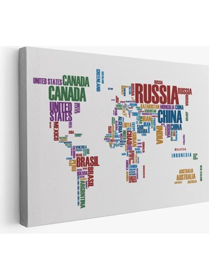 Uslucan Alışveriş Ülke Isimli Dünya Haritası Kanvas Tablo 1006