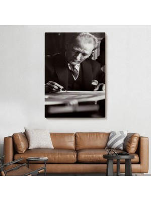 Uslucan Alışveriş Atatürk Portre Tablosu Mustafa Kemal Atatürk Dikdörtgen Dekoratif Kanvas TABLO-FB-126